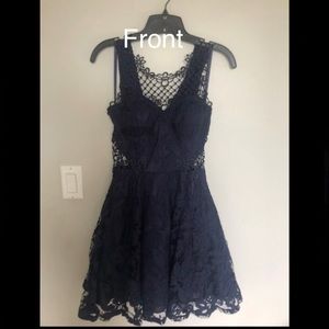 Navy Blue Lace A-line City Studio Dress